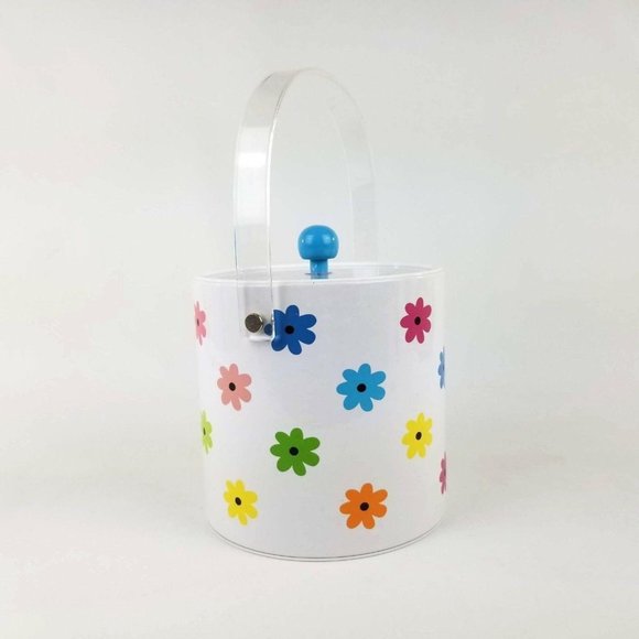 Retro Bar Ice Bucket White Multicolor Daisy Floral - Picture 2 of 12